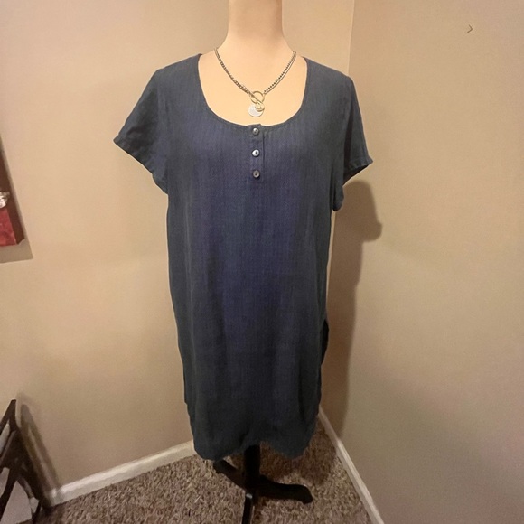 Jjill Linen Blue Round Neck Swimsuit Coverup, size Large - Picture 2 of 10